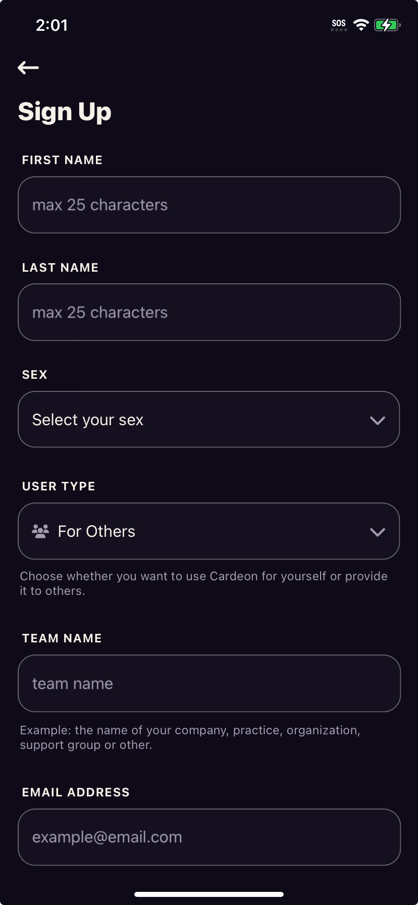 Cardeon team screen
